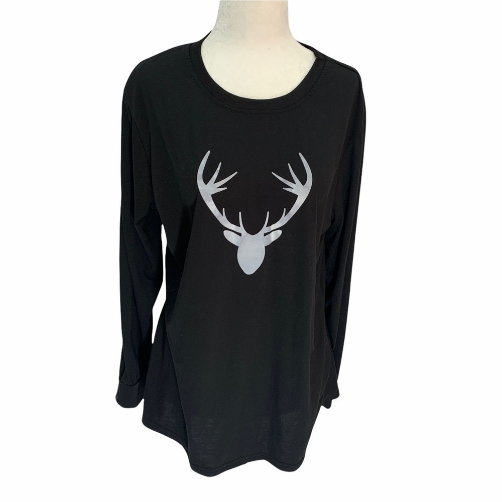 PATPAT🖤BLACK T-Shirt Caribou Graphic Long Sleeves size XL